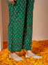 Janasya Women's Dark Green Pure Cotton Floral Printed Yoke Embroidered A-line Kurta Set